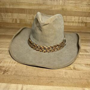 Vintage Levi Strauss Denim Cowboy Hat USA Size 7 1/8 Medium Western Tan beige